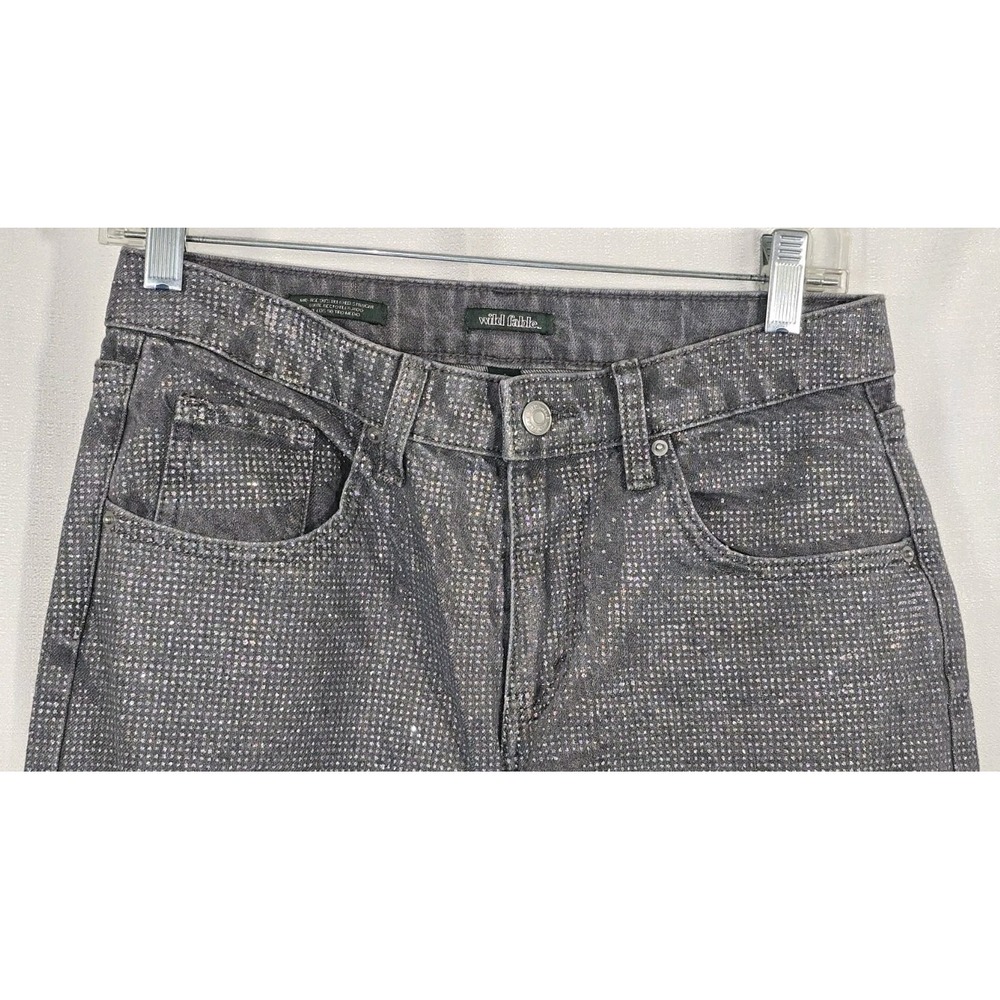 Wild Fable Gray Rhinestone‎ Mid Rise 90s Relaxed Straight Leg Jeans Womens 2